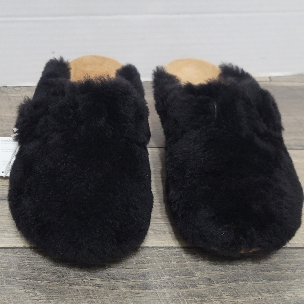 Papillio Birkenstock Fanny Teddy Wedge Mule Black Shearling Sherpa Sz 40/US Sz 9 - Picture 2 of 12
